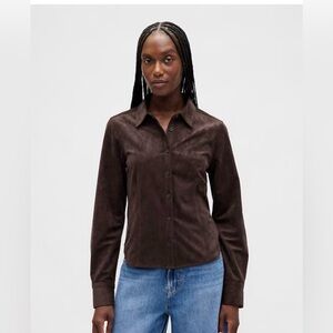 GAP Brown Vegan Suede Fitted Shirt NWT SZ Large Tall